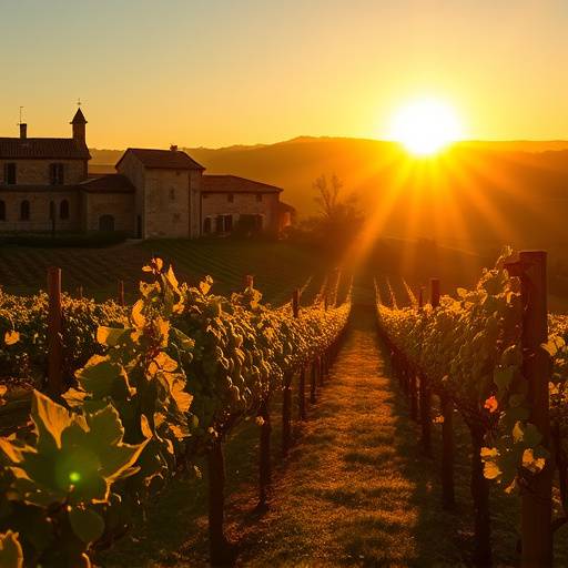 Vignoble ensoleillé avec une bastide provenäale, idéal pour des scènes rurales et authentiques.